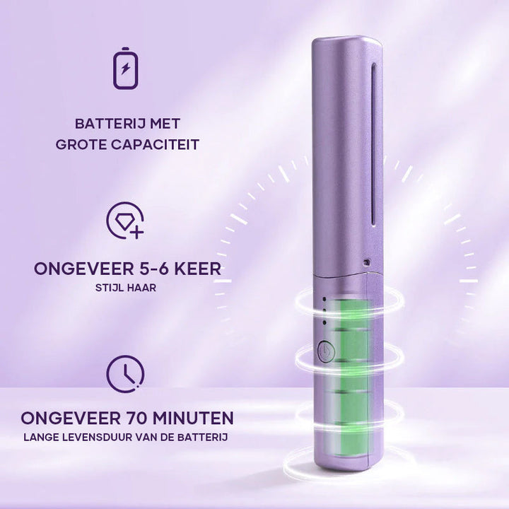 Rechargeable mini hair straightener comb | 3 temperature levels &amp; ceramic coating | 70 min battery (4000 mAh) | Travel size