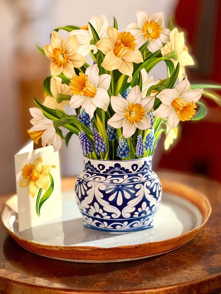 Pop-Up Papierblumenstrauß 3D | Blumenkarte mit Papiervase &amp; Grußkarte | Handgefertigt, langlebig | Deko-Geschenk 43×38 cm