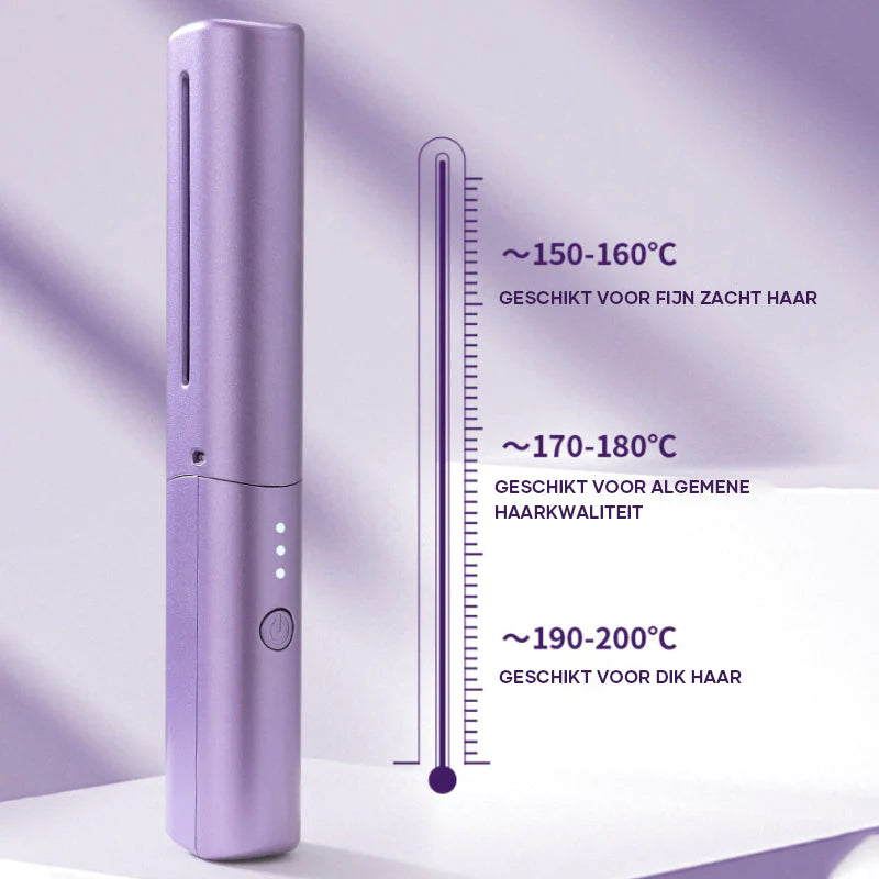 Rechargeable mini hair straightener comb | 3 temperature levels &amp; ceramic coating | 70 min battery (4000 mAh) | Travel size