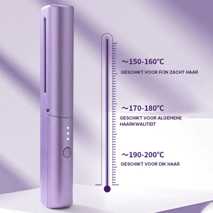 Rechargeable mini hair straightener comb | 3 temperature levels &amp; ceramic coating | 70 min battery (4000 mAh) | Travel size