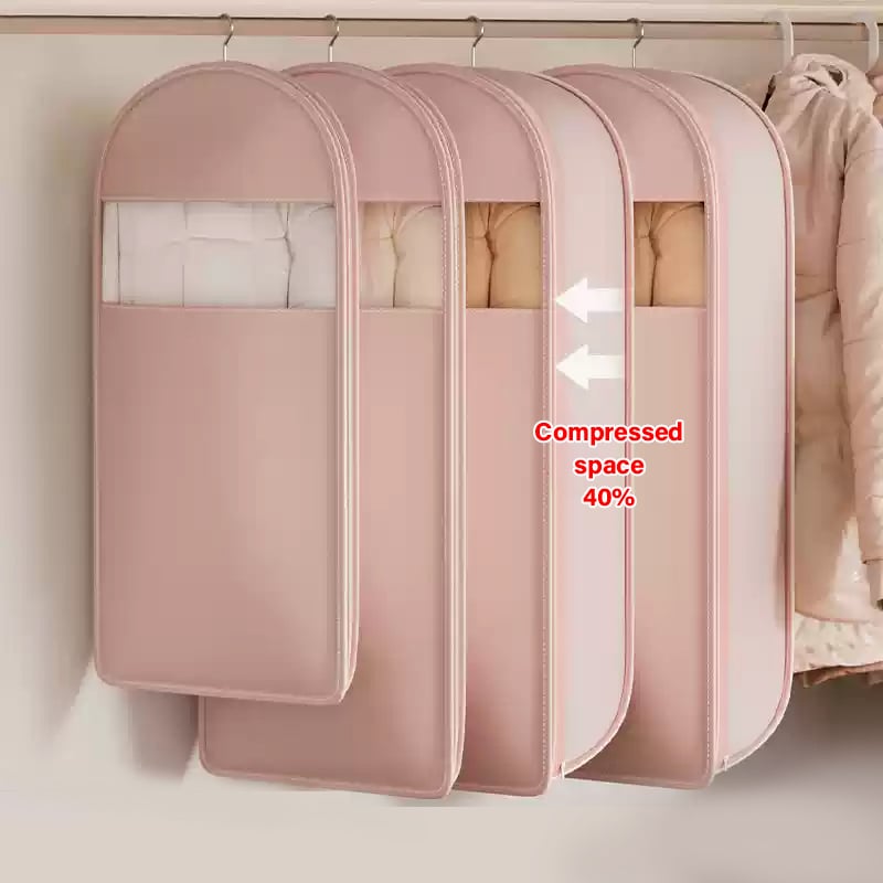 Borsa appendibile per abbigliamento | Compressione salvaspazio con cerniera senza vuoto | Protezione dalla polvere, trasparente | M–XL