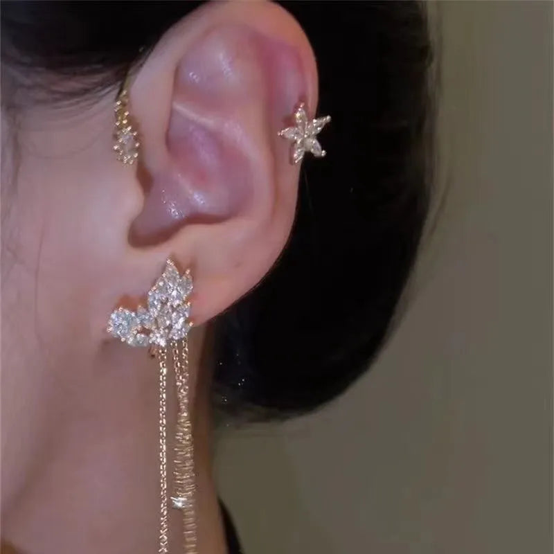 Sparkling Star Tassel Clip Earrings | Rhinestone Star Design | Light &amp; Comfortable Without Pierced Ears | For Party &amp; Everyday