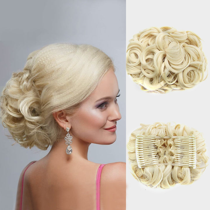 Lockiges Dutt-Haarteil 2er-Set | Voluminöser Messy Bun mit elastischem Haargummi für schnelle Hochsteckfrisuren