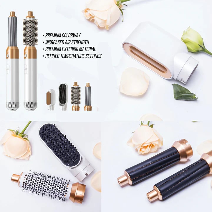 Warmluftbürste | 5-in-1 Haarstyler mit Keramikbeschichtung, 3 Temperaturstufen und 1000 W