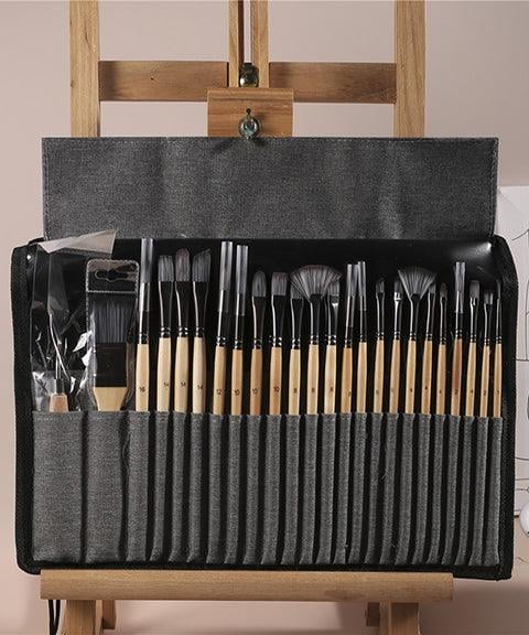 Set di pennelli 24 pezzi | Pennelli professionali per artisti con manico in legno | Acrilico, acquerello, olio e gouache