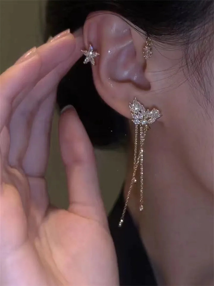 Sparkling Star Tassel Clip Earrings | Rhinestone Star Design | Light &amp; Comfortable Without Pierced Ears | For Party &amp; Everyday