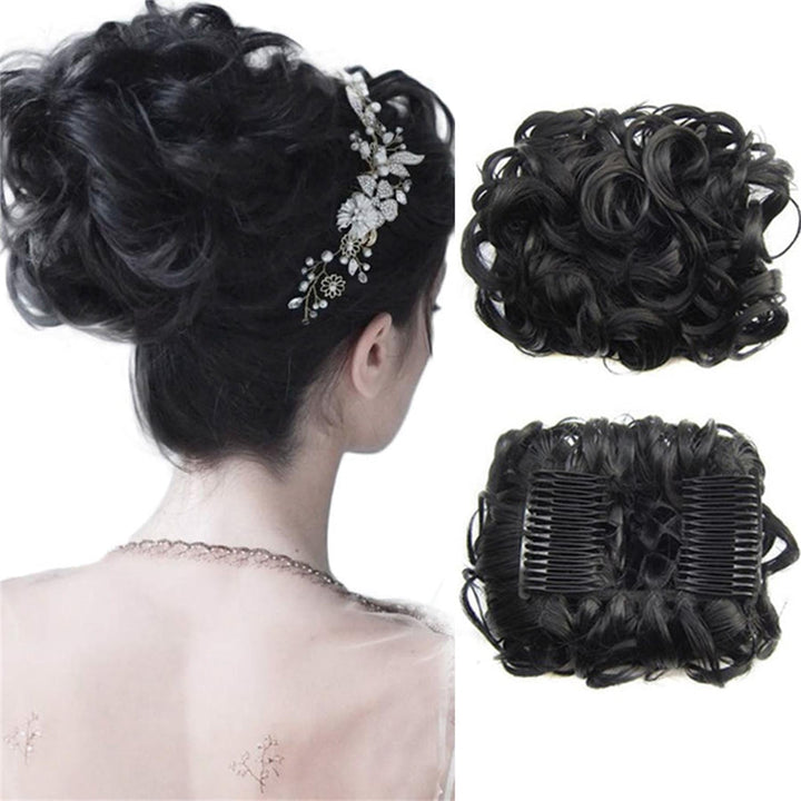 Lockiges Dutt-Haarteil 2er-Set | Voluminöser Messy Bun mit elastischem Haargummi für schnelle Hochsteckfrisuren