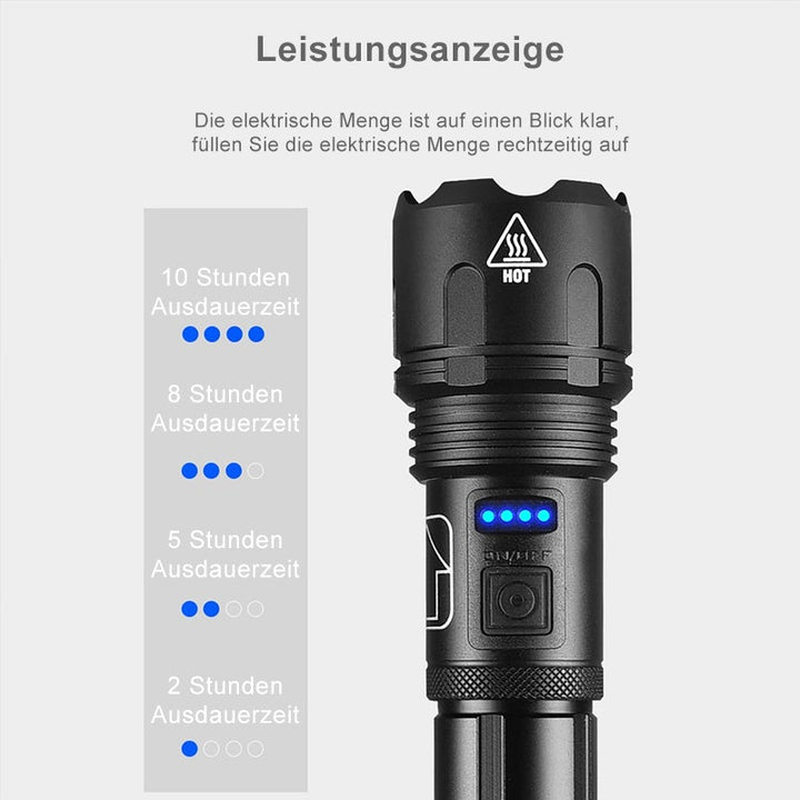 LED Flashlight 12,000 Lumens with Zoom | USB Rechargeable &amp; IPX8 Waterproof | 5 Modes, up to 550 m Range