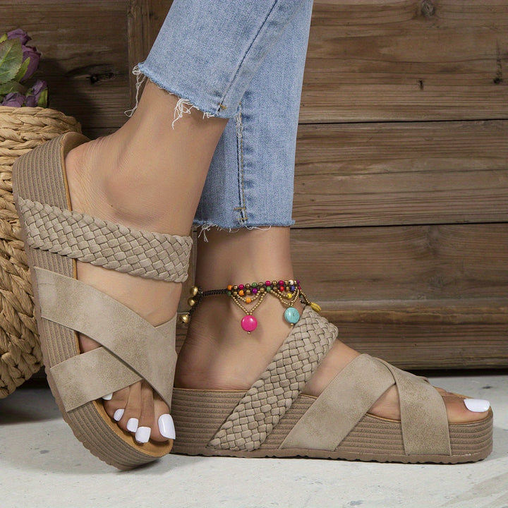 Damen gewebte Plateausandalen | Rutschfeste Sandalen mit 3–5 cm Plateau | Antik inspirierte Sommerschuhe
