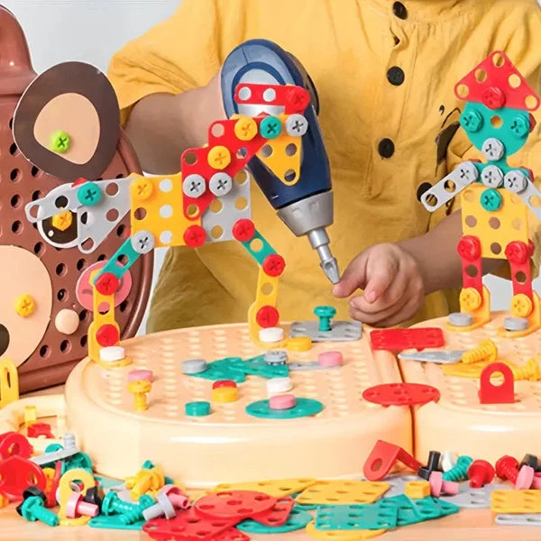 BauBohrer™ Montessori building &amp; drilling set | 2D &amp; 3D creative play | Promotes STEM skills &amp; fine motor skills