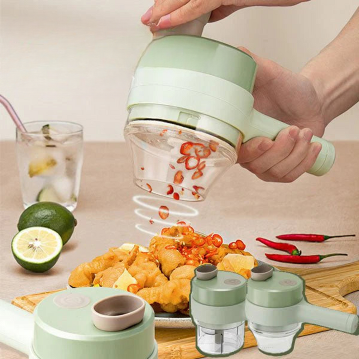 Multifunctional 4-in-1 Chopper | Chop, grate, peel &amp; cleaning brush | Electric, compact &amp; practical