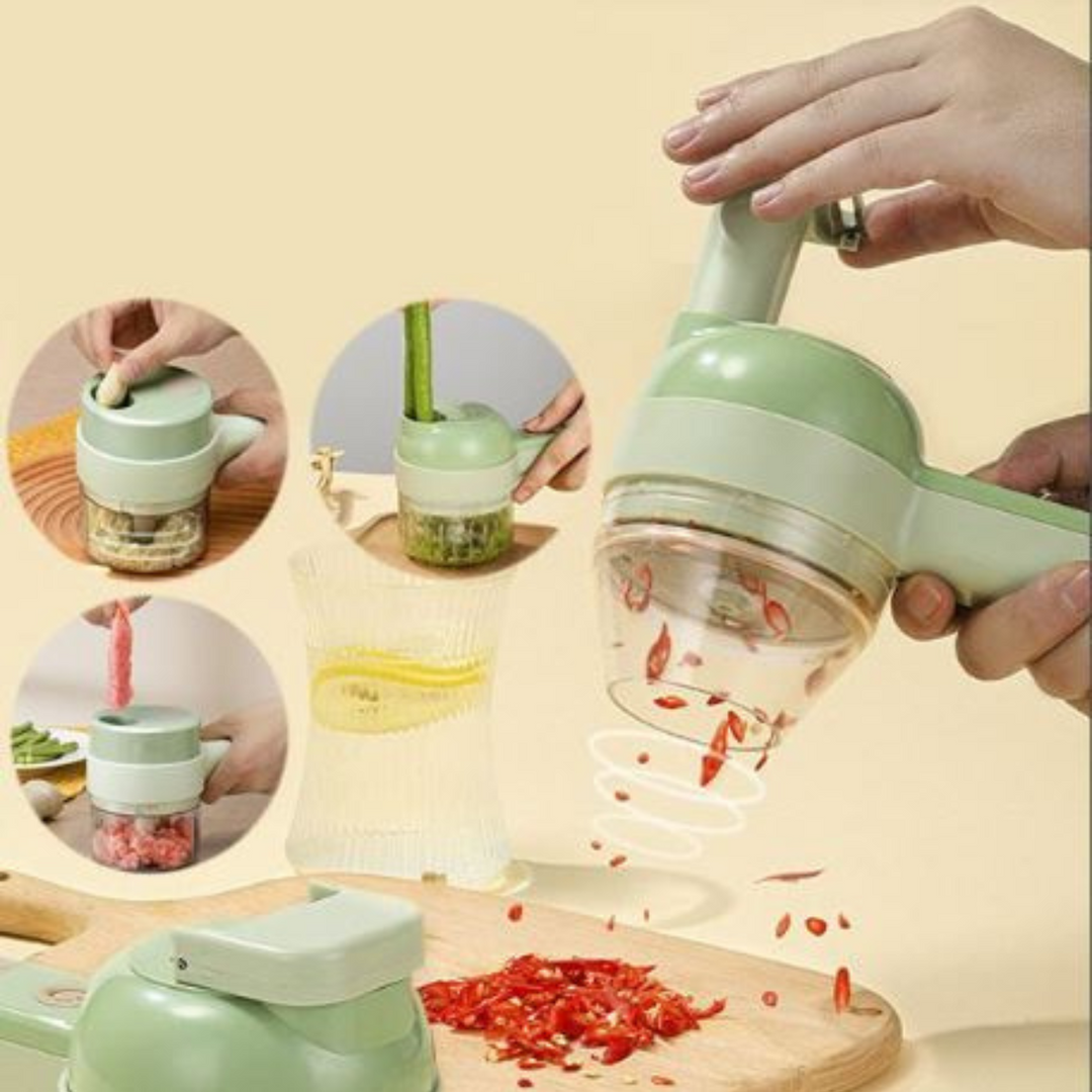 Multifunctional 4-in-1 Chopper | Chop, grate, peel &amp; cleaning brush | Electric, compact &amp; practical