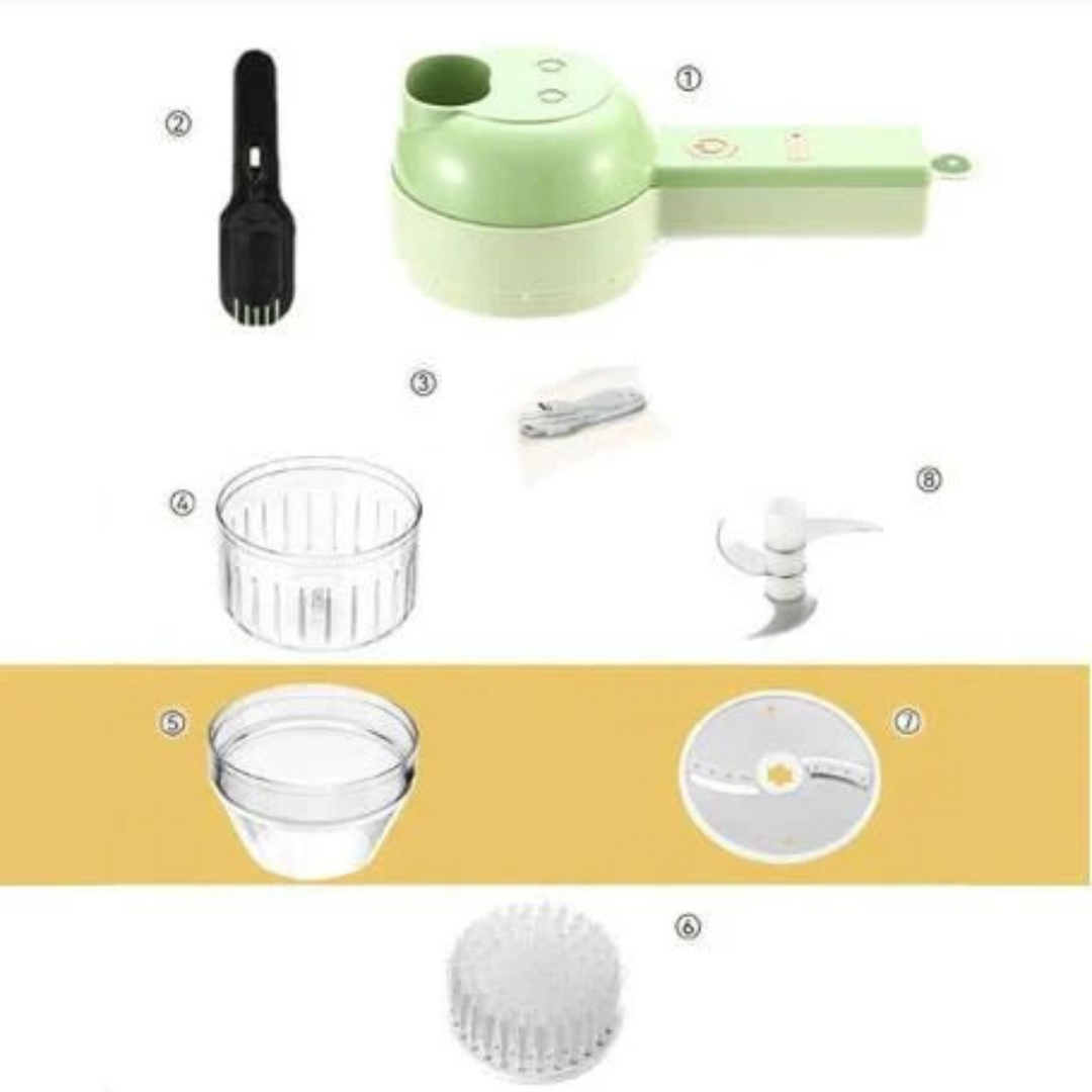 Multifunctional 4-in-1 Chopper | Chop, grate, peel &amp; cleaning brush | Electric, compact &amp; practical