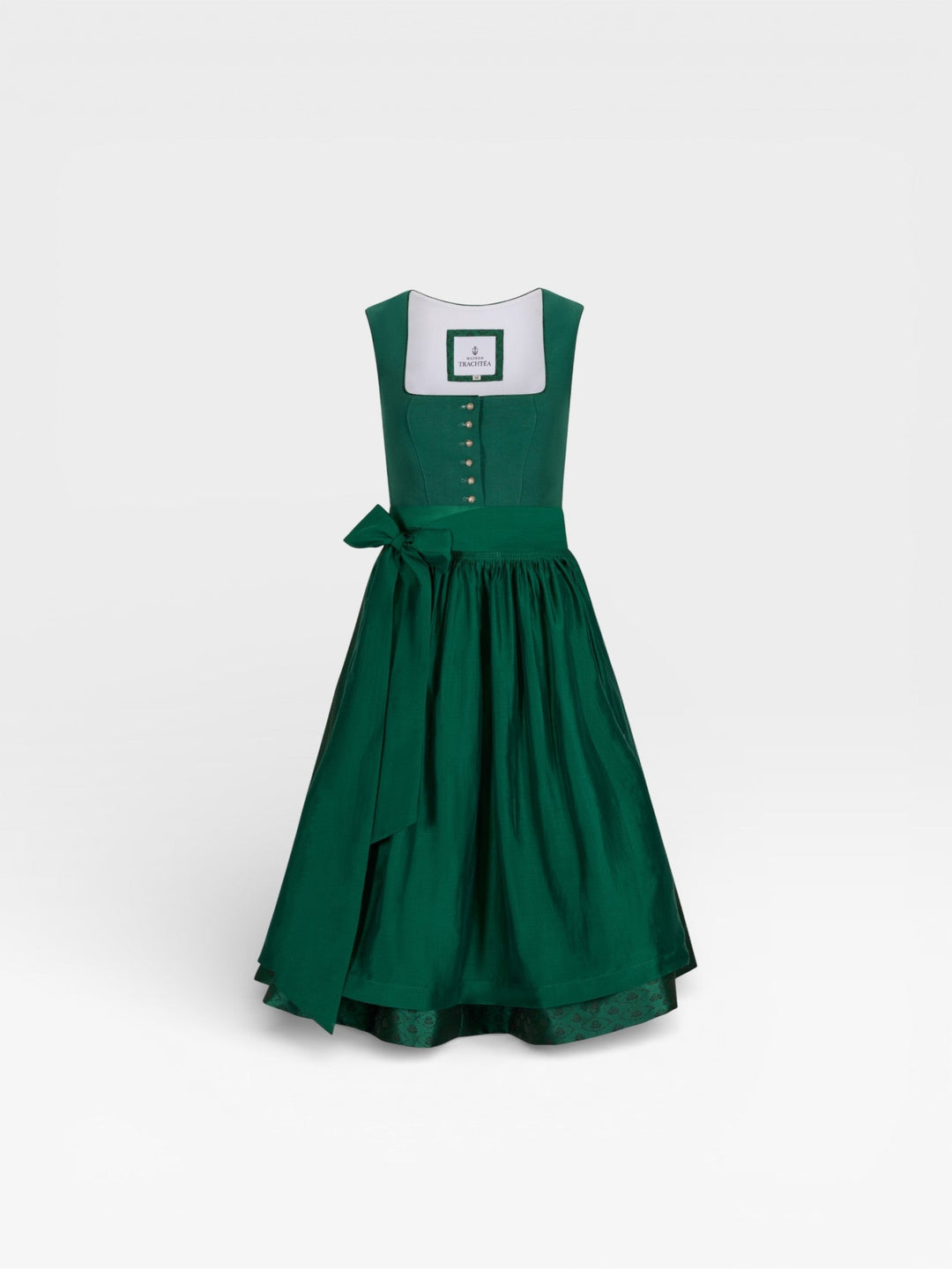 Dirndl Midi Damen | Elegantes Leinen-Dirndl mit 70 cm Rocklänge, Knöpfen und schimmernder Schürze
