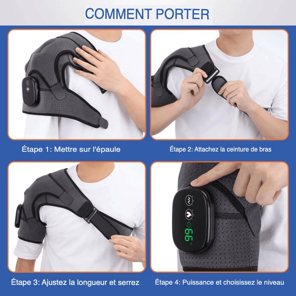 Appareil de thérapie pour épaules SchulterRelief avec chaleur &amp; vibration | 3 modes pour relaxation &amp; circulation | Portable gauche/droite | Rechargeable USB