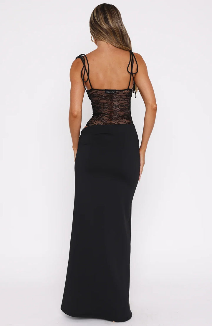 Damen Maxikleid mit Spitzenoberteil | Taillenbetonte Passform &amp; fließender Rock | Feminin für besondere Anlässe