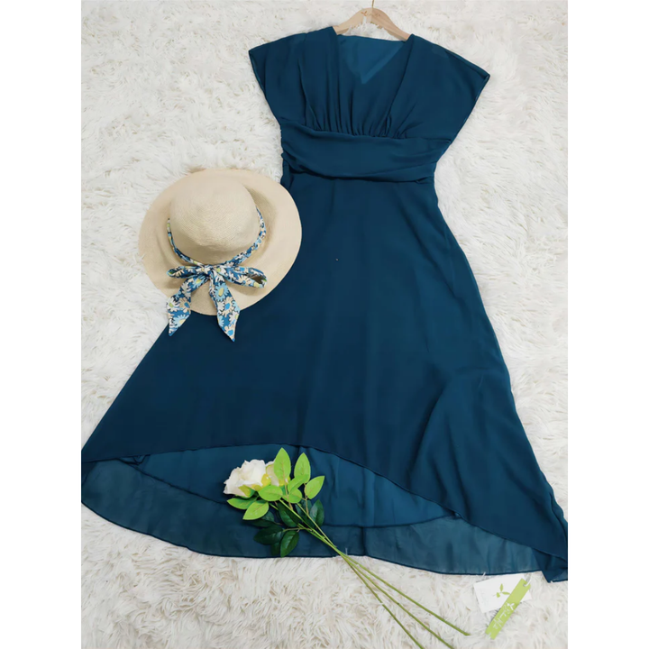 Damen Midi-Kleid mit V-Ausschnitt | Elegantes A-Linien-Kleid für Hochzeit, Business und Abend