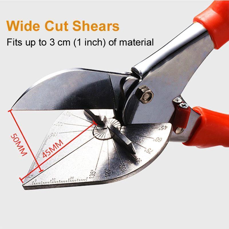 Miter scissors for PVC &amp; moldings | 45°–135° adjustable angle | Stainless steel blade, non-slip handle, clean cuts