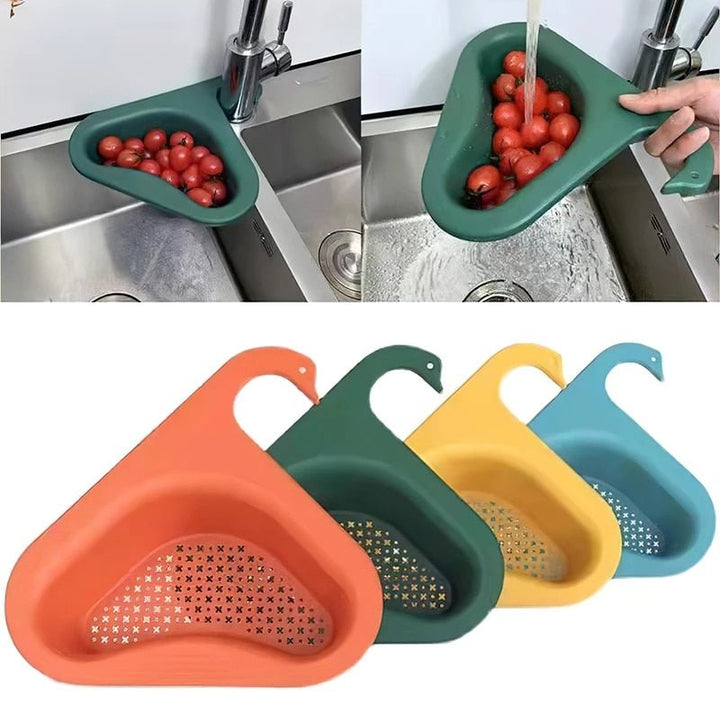 Filtro angolare per lavello con gancio set da 2 | Design a cigno, salvaspazio | Per rifiuti da cucina, scolatura e porta spugna