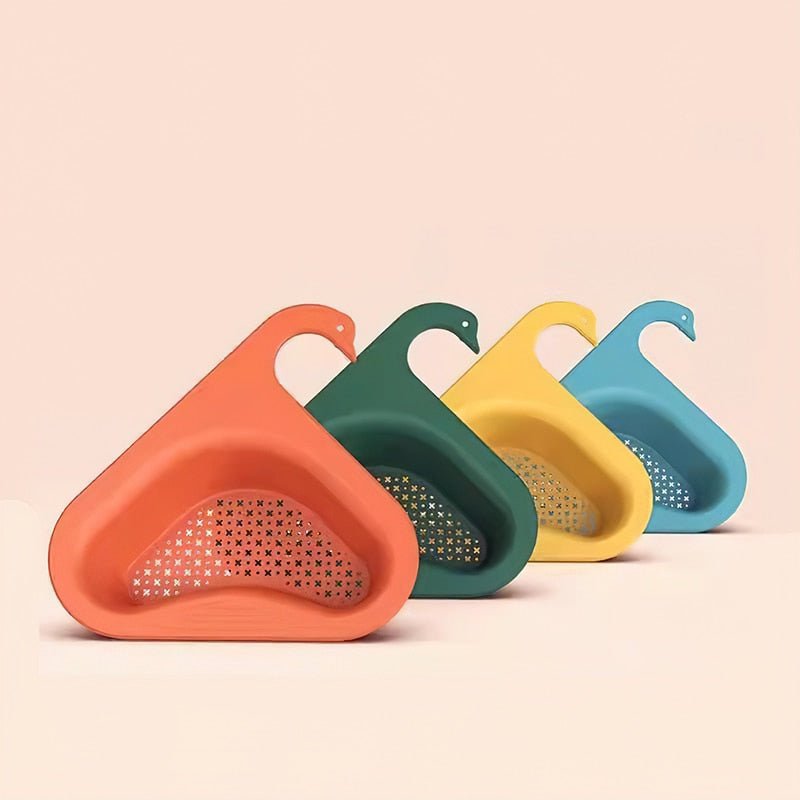 Filtro angolare per lavello con gancio set da 2 | Design a cigno, salvaspazio | Per rifiuti da cucina, scolatura e porta spugna
