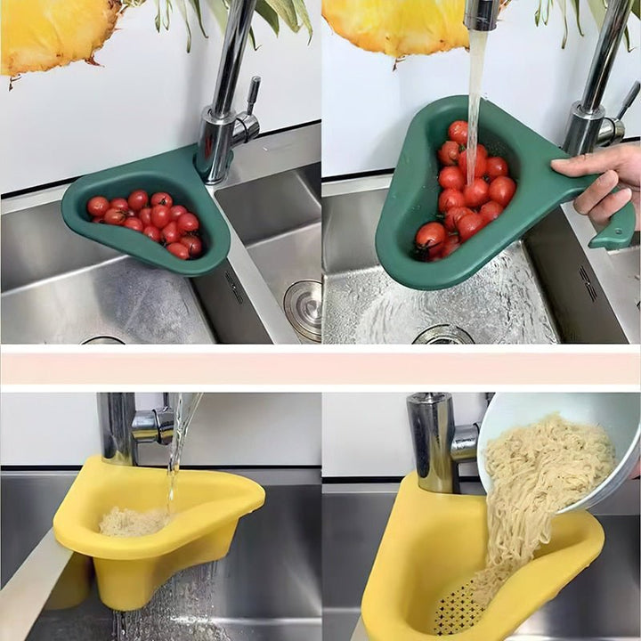Filtro angolare per lavello con gancio set da 2 | Design a cigno, salvaspazio | Per rifiuti da cucina, scolatura e porta spugna
