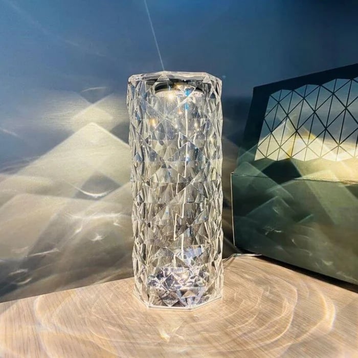 Kristall-Tischlampe mit 3D-Diamant-Effekt | Dimmbare RGB-LED-Lampe mit 16 Farben, Touch-Steuerung &amp; Fernbedienung