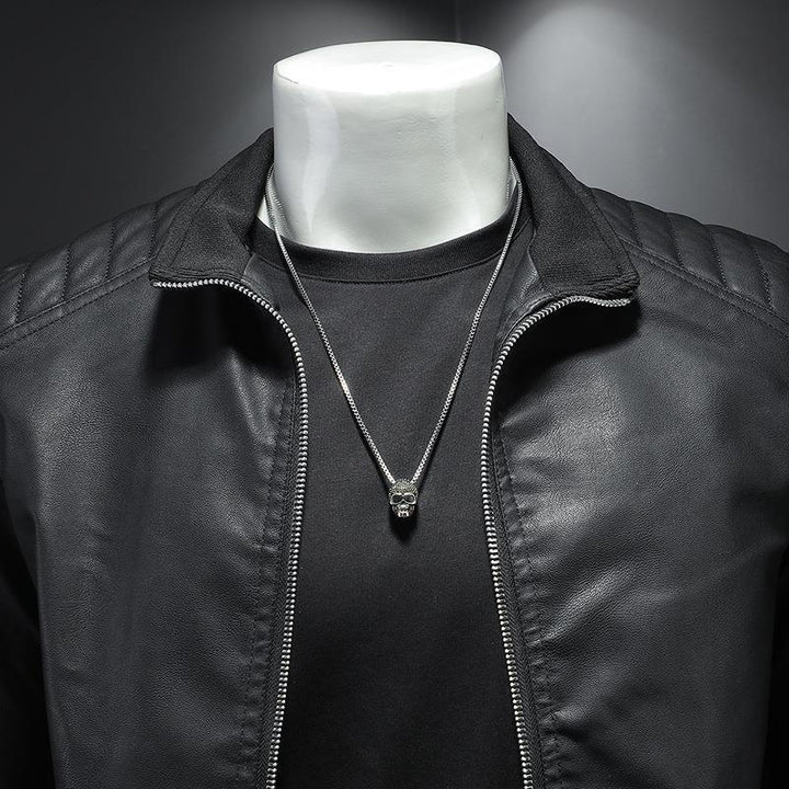 Herren Lederjacke | Leichte Jacke aus PU-Leder mit Reißverschluss und Steppdetails