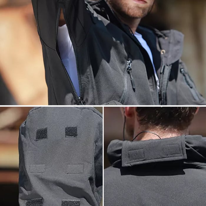 Herren Softshelljacke | Winddichte, wasserabweisende Outdoorjacke mit Kapuze, Fleecefutter und verstellbaren Bündchen