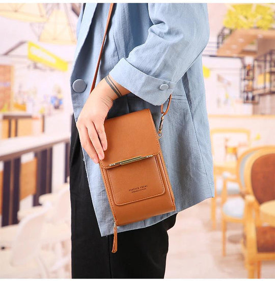 Umhängetasche | Touchscreen Handytasche mit Fenster für Smartphone und Alltag