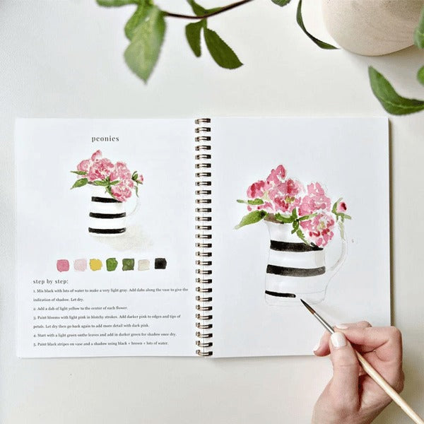 Aquarell-Arbeitsbuch für Anfänger | Malbuch mit 12 Motiven, Schritt-für-Schritt-Anleitungen und hochwertigem Aquarellpapier