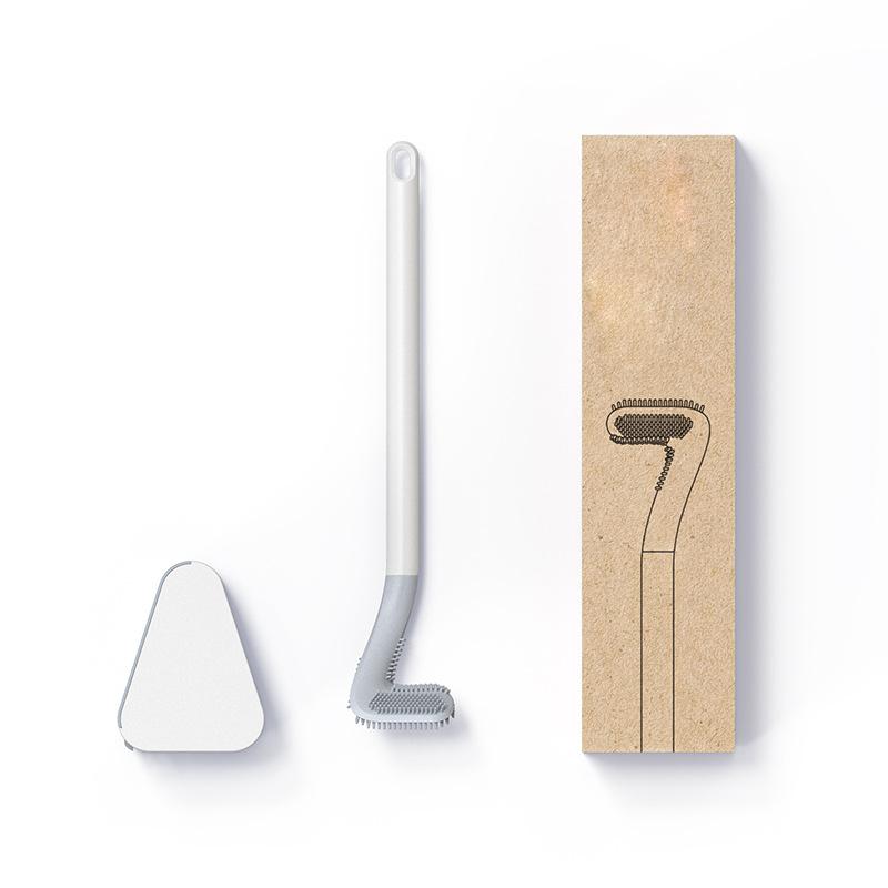 Silikon-Toilettenbürste mit flexiblem Dreieckkopf | WC-Bürste mit selbstklebender Wandhalterung für hygienische Reinigung
