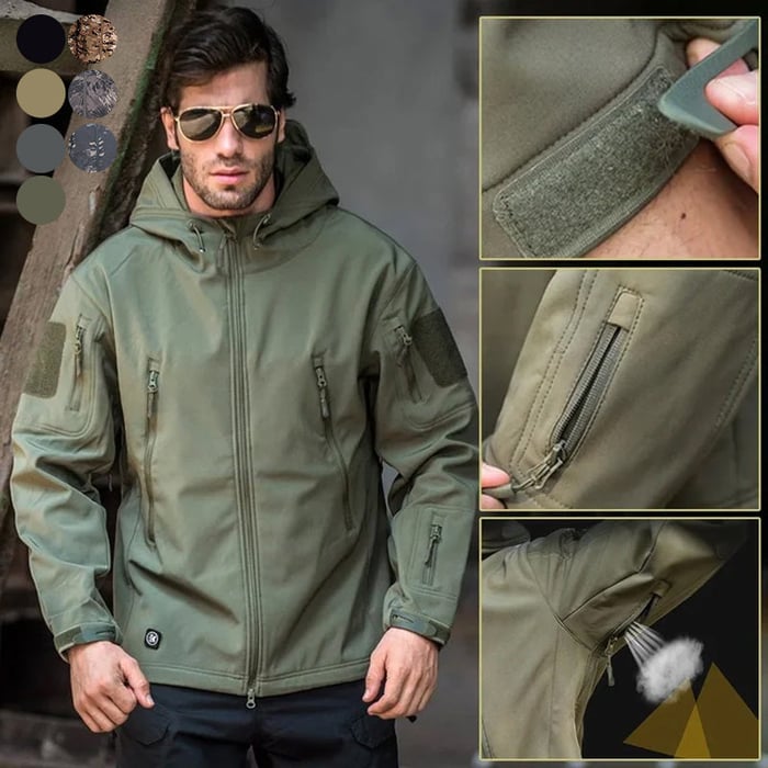 Herren Softshelljacke | Winddichte, wasserabweisende Outdoorjacke mit Kapuze, Fleecefutter und verstellbaren Bündchen