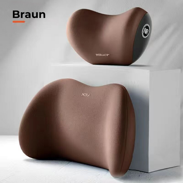 Neck &amp; lumbar pillow for car | ergonomic cervical spine &amp; back support | memory foam, adjustable &amp; easy to install