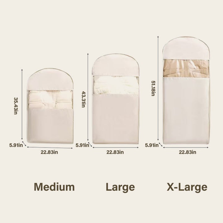 Borsa appendibile per abbigliamento | Compressione salvaspazio con cerniera senza vuoto | Protezione dalla polvere, trasparente | M–XL
