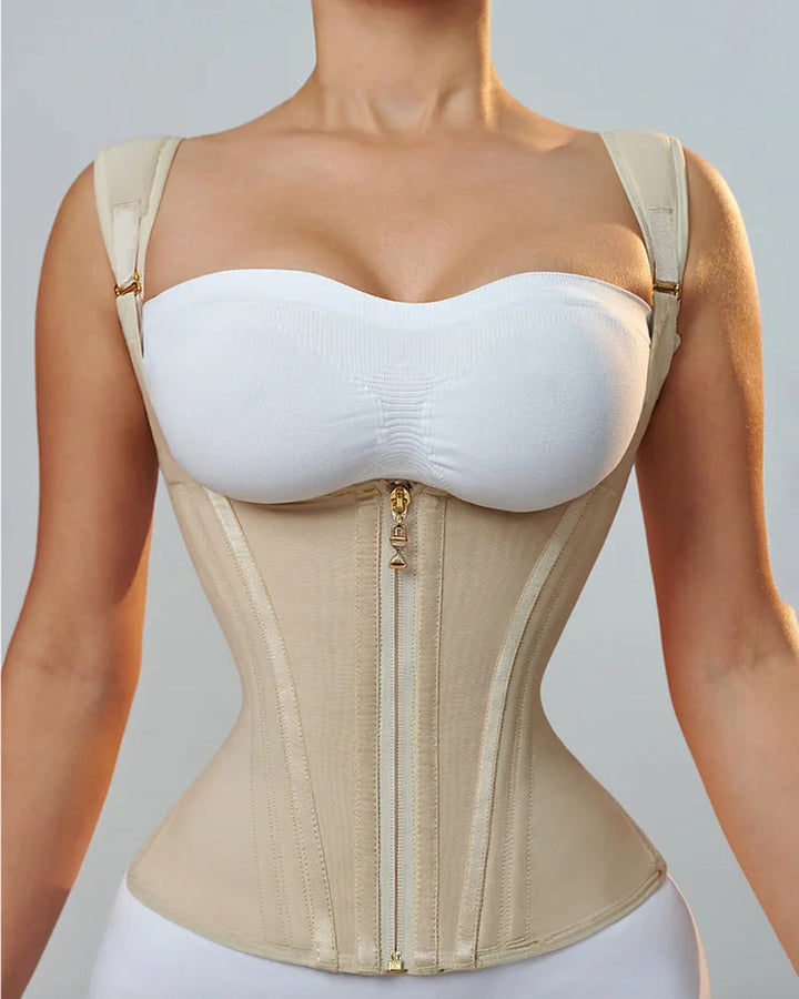 Damen Shapewear Body mit Korsett | Figurformender Body Shaper mit Bauchkontrolle, Frontverschluss &amp; verstellbaren Trägern