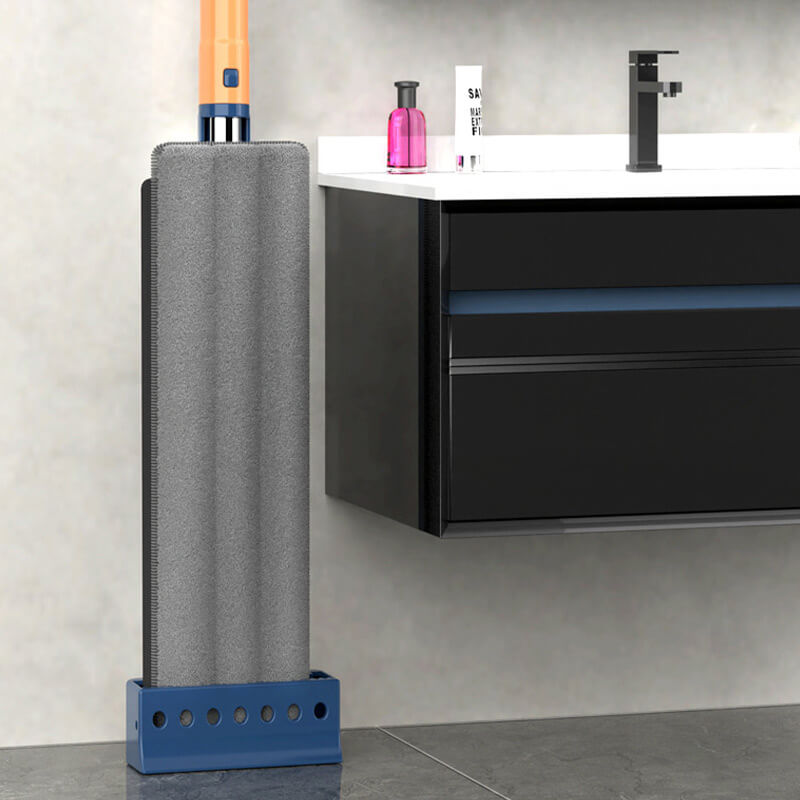 Raclette plate avec essoreur automatique &amp; peigne à saleté | Tête de balai pivotante à 360° | Manche en acier inoxydable 126 cm | 2 tampons en microfibre