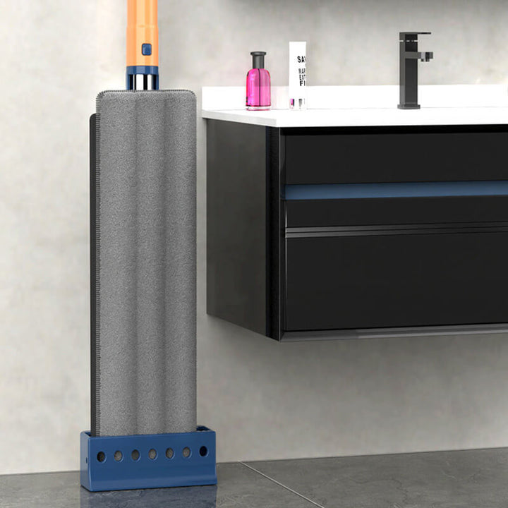Raclette plate avec essoreur automatique &amp; peigne à saleté | Tête de balai pivotante à 360° | Manche en acier inoxydable 126 cm | 2 tampons en microfibre