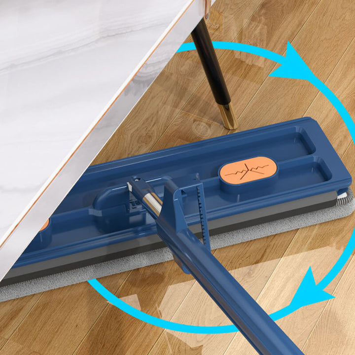 Raclette plate avec essoreur automatique &amp; peigne à saleté | Tête de balai pivotante à 360° | Manche en acier inoxydable 126 cm | 2 tampons en microfibre