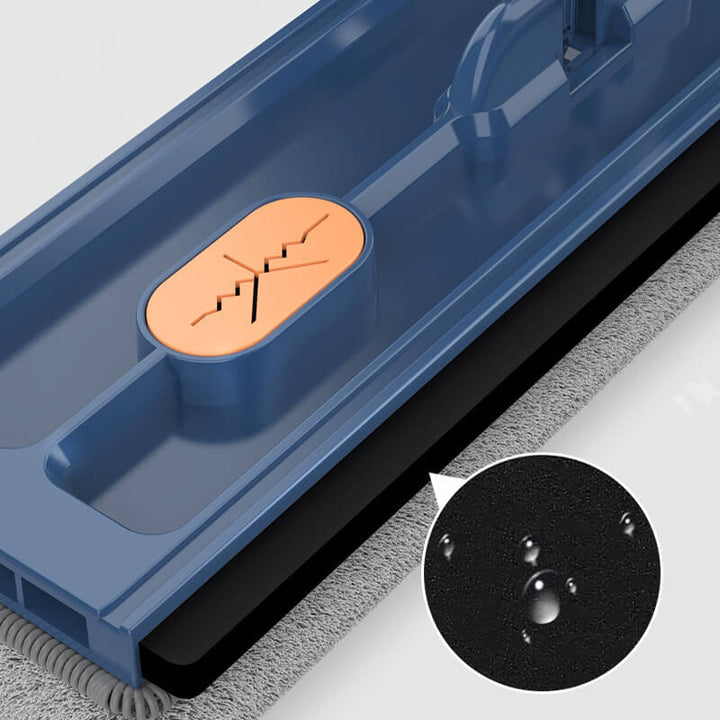 Raclette plate avec essoreur automatique &amp; peigne à saleté | Tête de balai pivotante à 360° | Manche en acier inoxydable 126 cm | 2 tampons en microfibre
