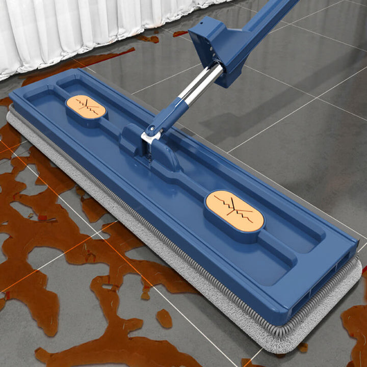Raclette plate avec essoreur automatique &amp; peigne à saleté | Tête de balai pivotante à 360° | Manche en acier inoxydable 126 cm | 2 tampons en microfibre