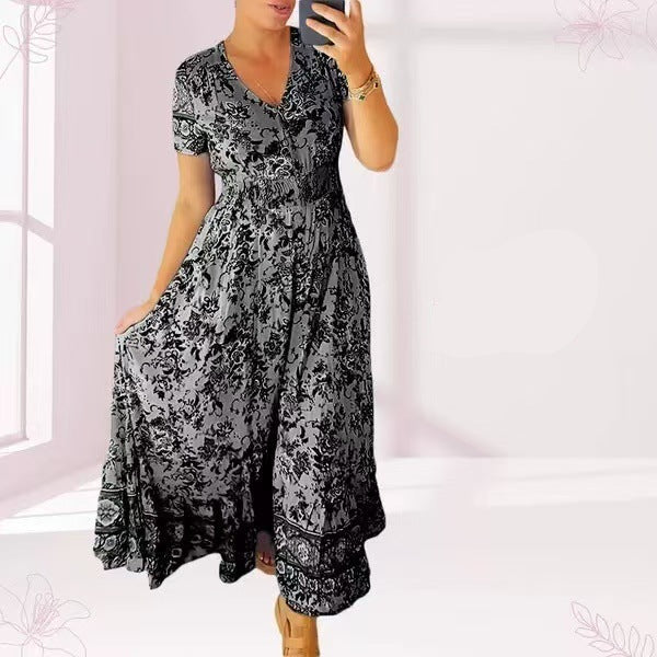 Vestito estivo aderente in misto cotone elasticizzato | scollo a V per linea femminile | comodo e versatile | taglie XS–5XL