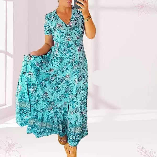 Vestito estivo aderente in misto cotone elasticizzato | scollo a V per linea femminile | comodo e versatile | taglie XS–5XL