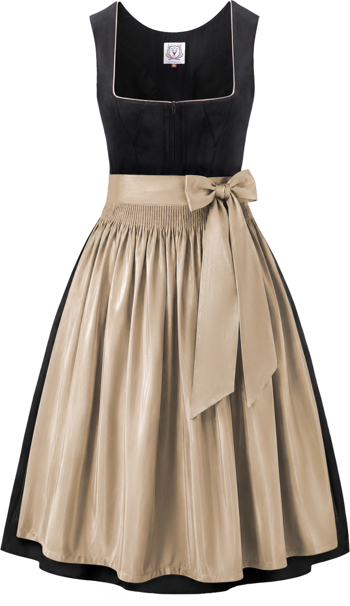 Dirndl Midi Damen | Samt-Dirndl mit geradem Ausschnitt und passender Schürze für Oktoberfest und Volksfest