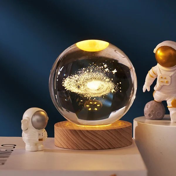 3D Kristallkugel Sonnensystem | Lasergravur | Optional mit LED-Lichtbasis &amp; Geschenkbox