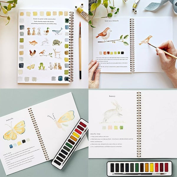Aquarell-Arbeitsbuch für Anfänger | Malbuch mit 12 Motiven, Schritt-für-Schritt-Anleitungen und hochwertigem Aquarellpapier