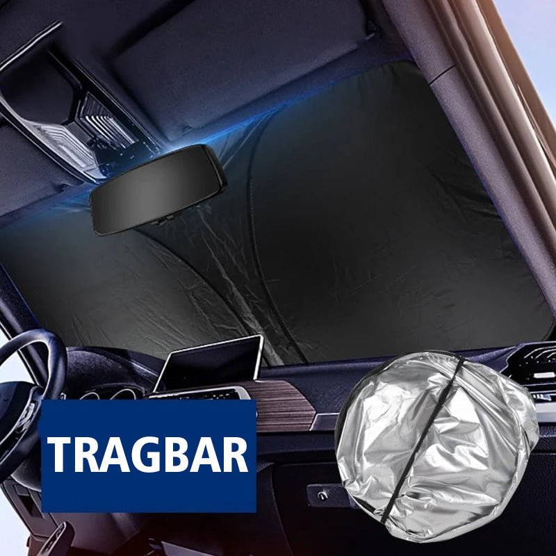 Car Windshield Sunshade Medium Size | UV &amp; Heat Protection for Small Cars | Foldable with Bag | Includes Steering Wheel Cover