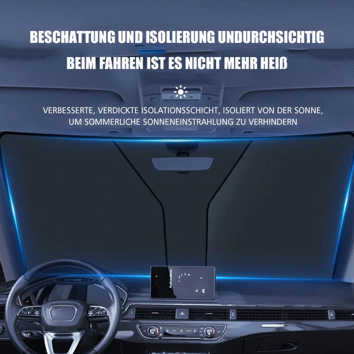 Car Windshield Sunshade Medium Size | UV &amp; Heat Protection for Small Cars | Foldable with Bag | Includes Steering Wheel Cover