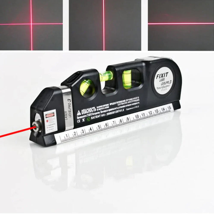 4-in-1 laser measuring tool with tape measure | Triple spirit level + bubble light | Laser line for precise alignment, compact 17 cm