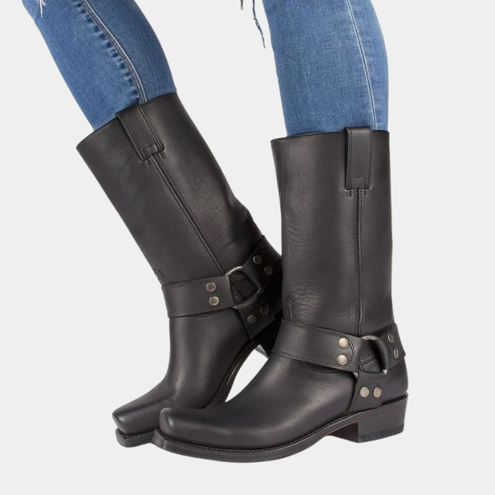 Damen Cowboy Stiefeletten im Western-Stil | Bequeme Winterstiefeletten mit klassischer Cowboy-Optik für Jeans und Kleider