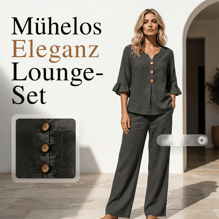 Damen Loungeset aus Baumwollmischung | Zweiteiliges Set mit Rüschenärmeln &amp; weiter Hose | Bequemes Freizeit-Outfit